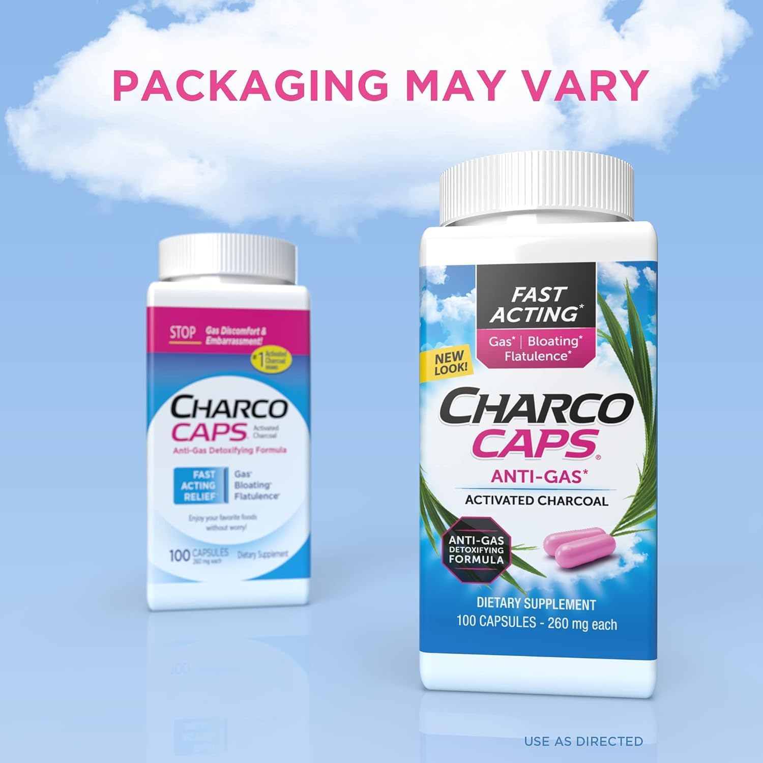 Charcocaps Fast Acting Gas Relief for Bloating & Flatulence, 100 Capsules - Pack of 2