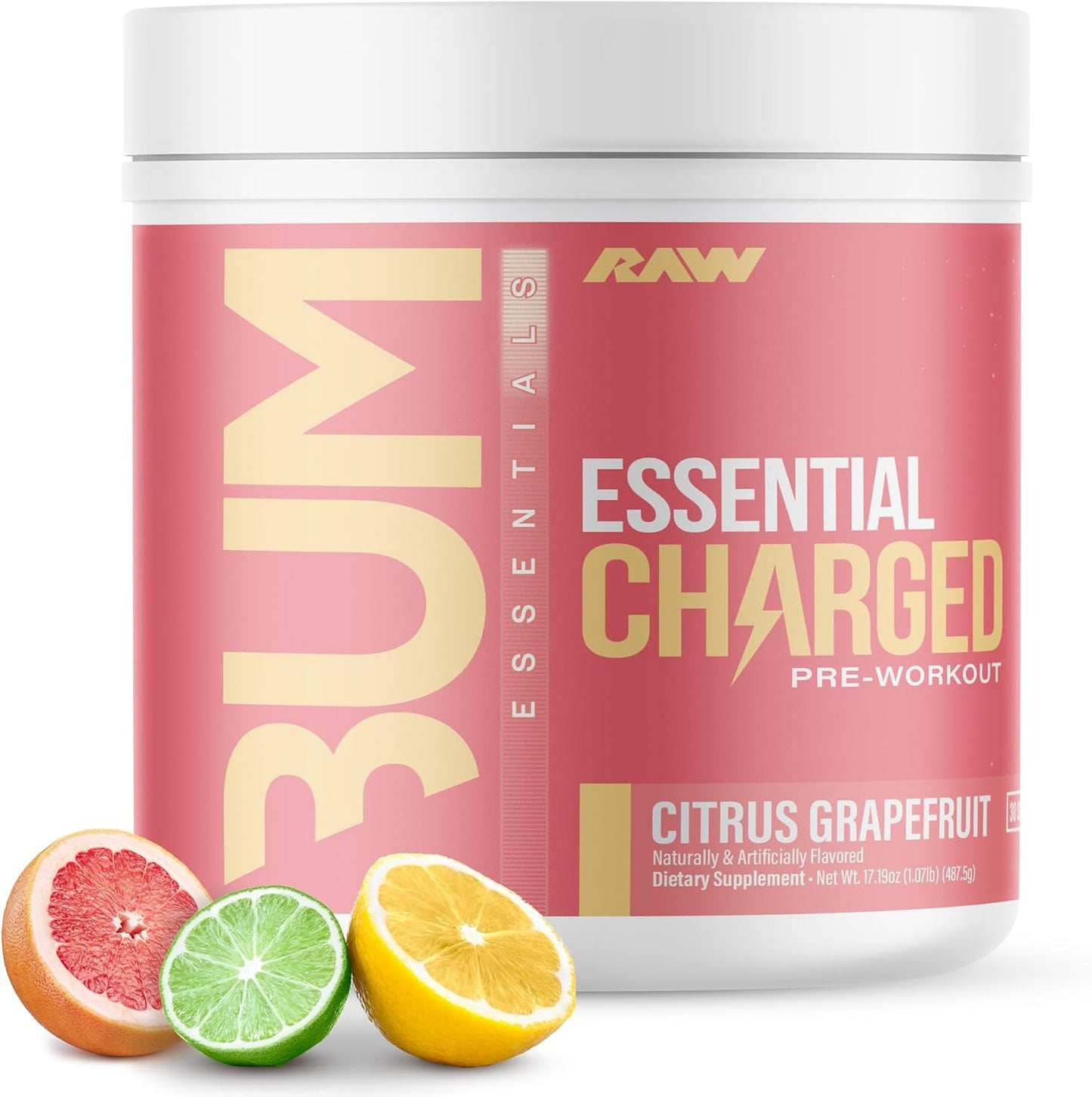 CHARGED Citrus Grapefruit Pre-Workout Powder - Boosts Focus, Mood, Performance - Caffeine, Alpha-GPC, L-Citrulline, Beta Alanine - 25 Servings