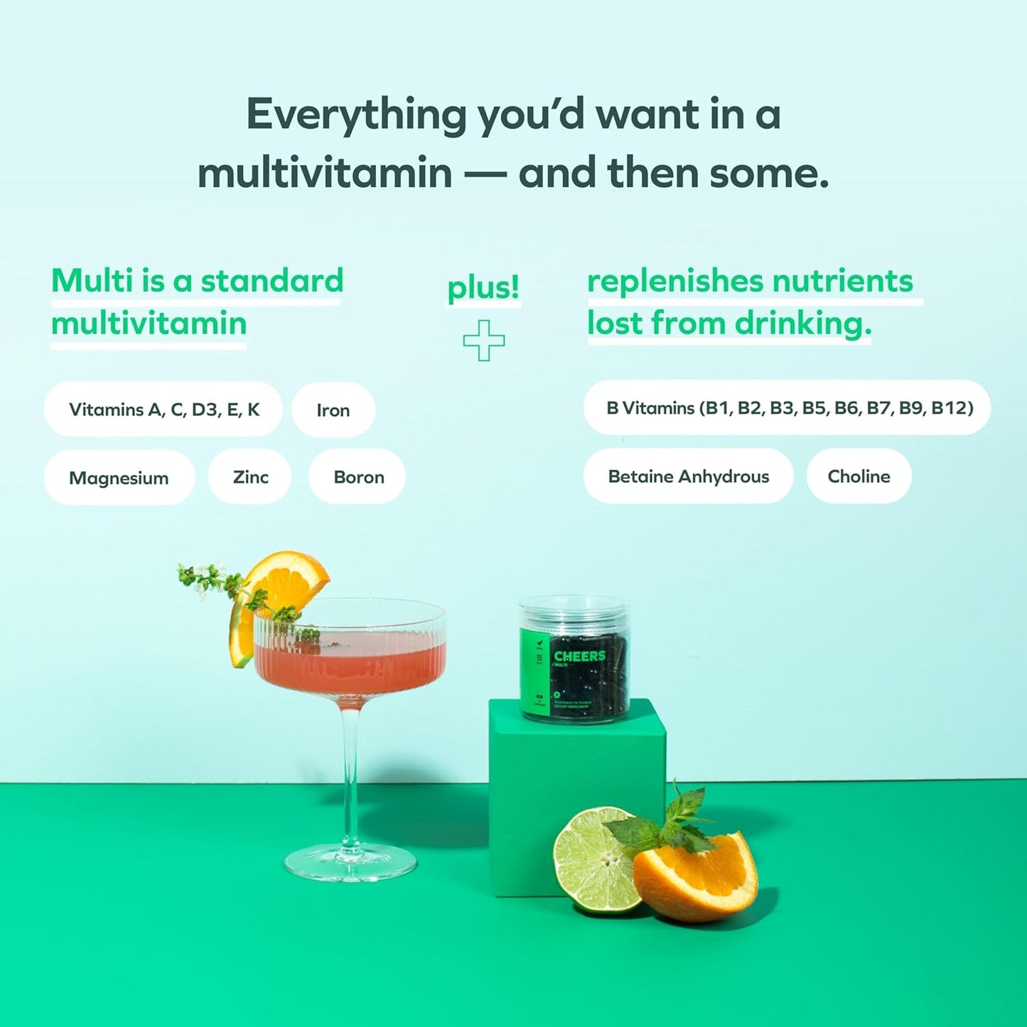 Cheers Multi | Daily Multivitamin Supplement for Drinkers | Replenish Essential Vitamins | Support Overall Health | 30 Doses | Choline, Betaine, Niacin, B-Vitamins