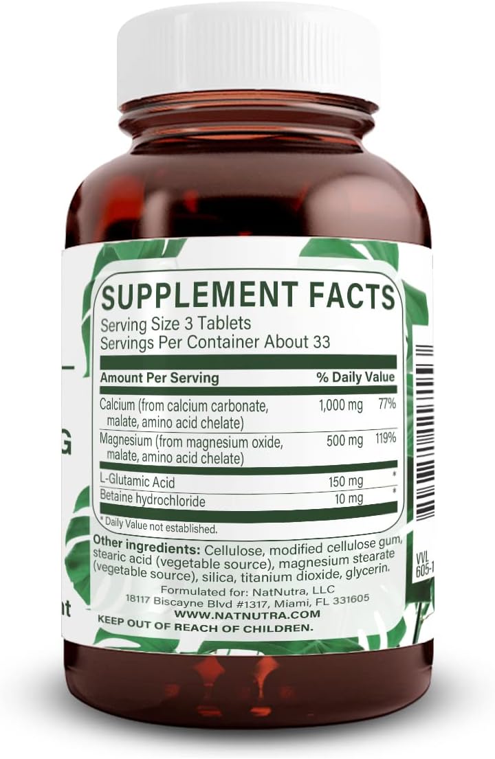 Chelated Cal Mag 1000/500 mg Supplement with Betaine HCL for Bone, Muscle, Teeth, Cardiovascular and Nerve Health - 100 Vegan Tablet Pack