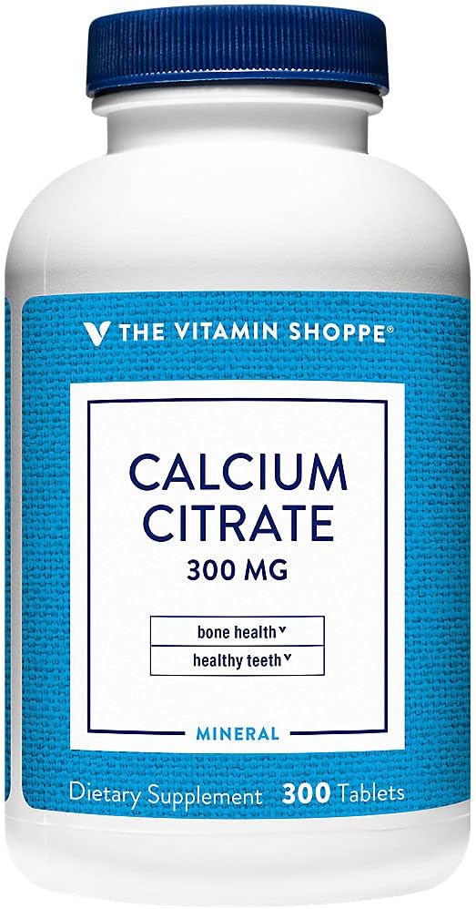 Chelated Calcium Citrate 300mg Tablets for Strong Bones & Teeth - High Absorption Mineral Supplement with Dicaclium Phosphate - 300 Count