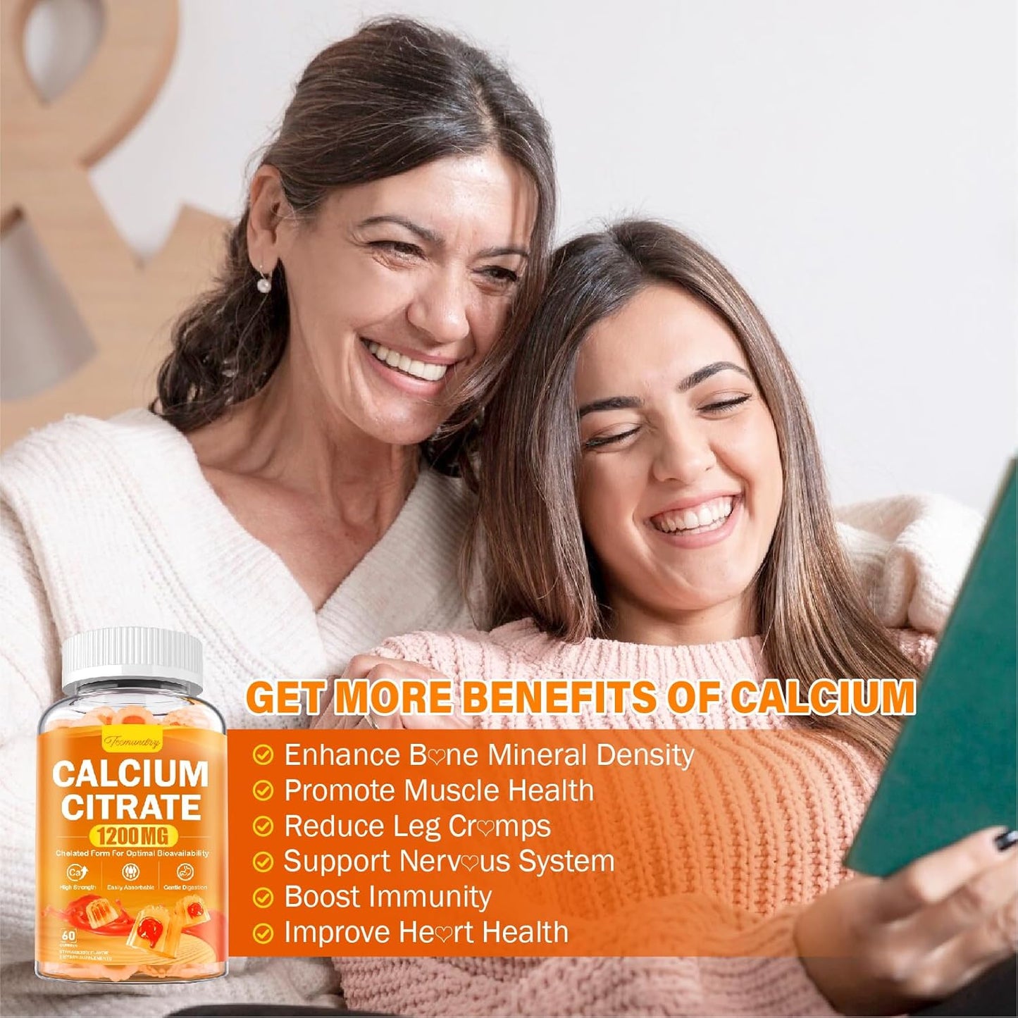 Chelated Calcium Citrate Gummies 1200mg for Adults - High Absorption Calcium Supplement - Vegan & Sugar Free - Bone, Muscle & Immune Support
