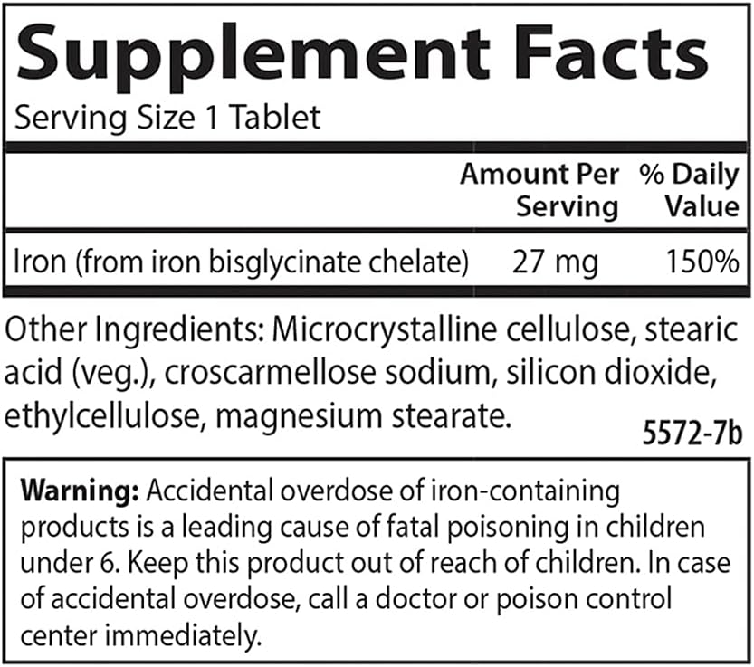 Chelated Iron 27mg Supplement by Carlson Labs - 250 Tablets for Iron Deficiency Support