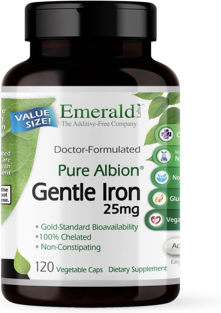 Chelated Iron Supplement for Energy, Eye, Immune & Heart Health - 120-Day Supply of 25mg Ferrous Bisglycinate Chelate Capsules
