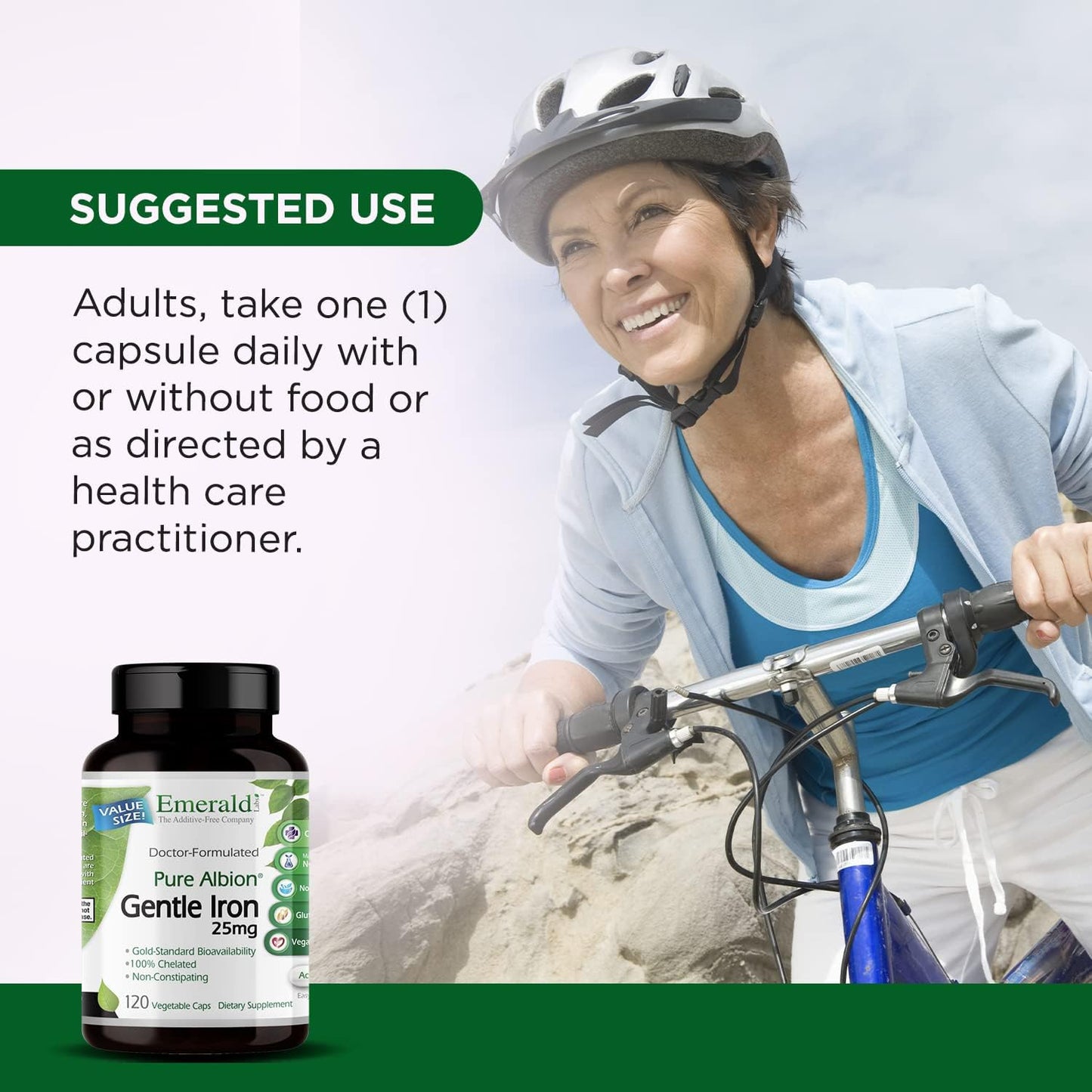 Chelated Iron Supplement for Energy, Eye, Immune & Heart Health - 120-Day Supply of 25mg Ferrous Bisglycinate Chelate Capsules