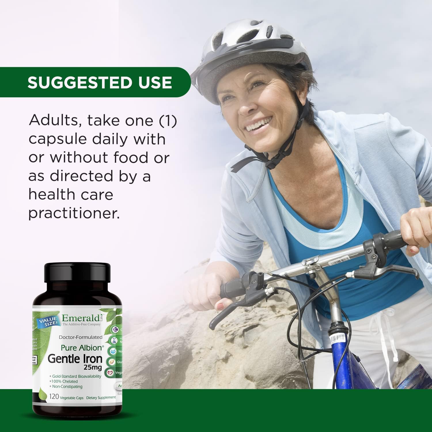 Chelated Iron Supplement for Energy, Eye, Immune & Heart Health - 120-Day Supply of 25mg Ferrous Bisglycinate Chelate Capsules