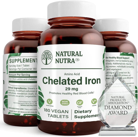 Chelated Iron Supplement for Men & Women, Promotes Nail Health, Optimal Absorption, Hair Growth, Skin Health - 180 Tablets