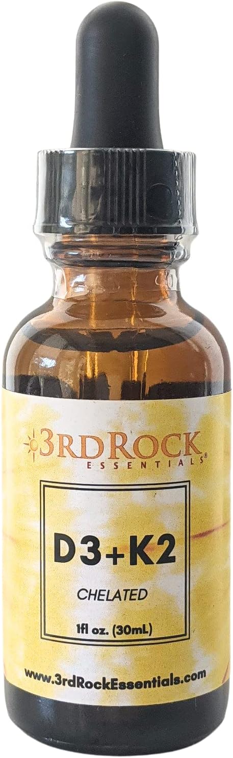 Chelated Liquid Vitamin D3 K2 Drops for Calcium Absorption & Strong Bones - Vegan & Gluten Free - 1 Fl Oz