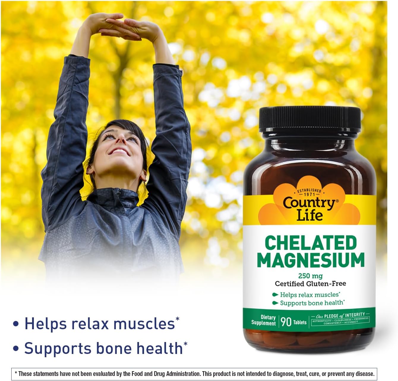 Chelated Magnesium 250mg, Supports Bone and Immune Health, 90 ct Daily Supplement by Country Life
