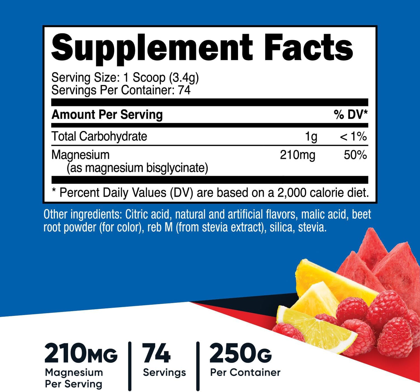 Chelated Magnesium Bisglycinate Powder (Fruit Punch, 250g) by Nutricost - Dietary Supplement