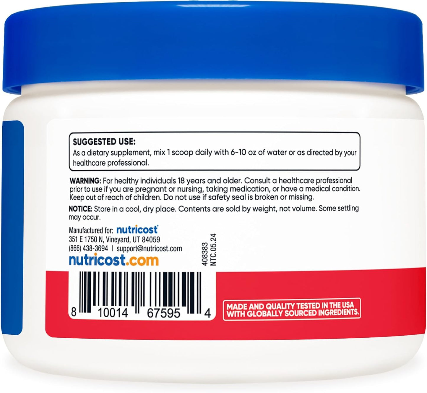 Chelated Magnesium Bisglycinate Powder (Fruit Punch, 250g) by Nutricost - Dietary Supplement