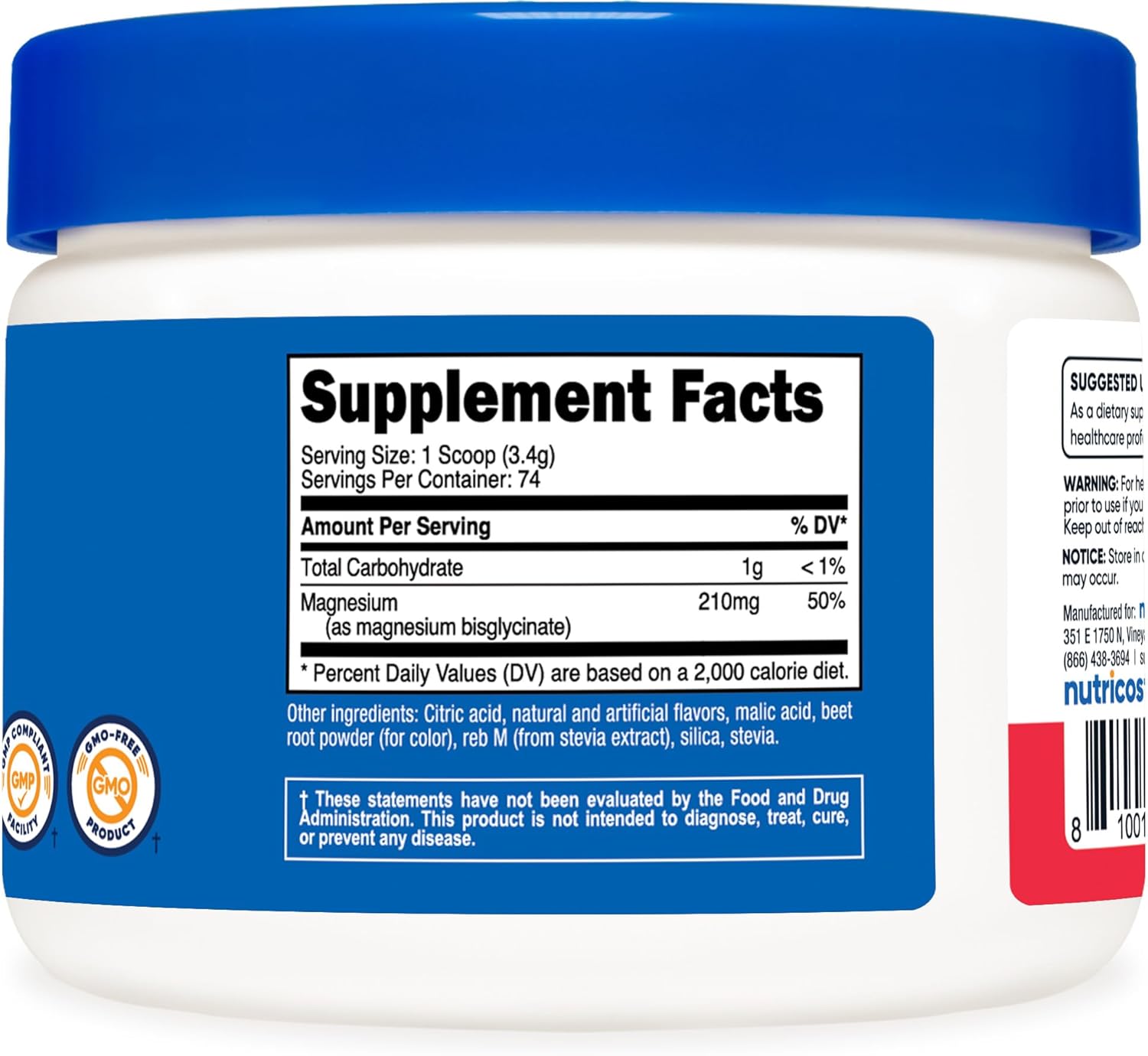 Chelated Magnesium Bisglycinate Powder (Fruit Punch, 250g) by Nutricost - Dietary Supplement