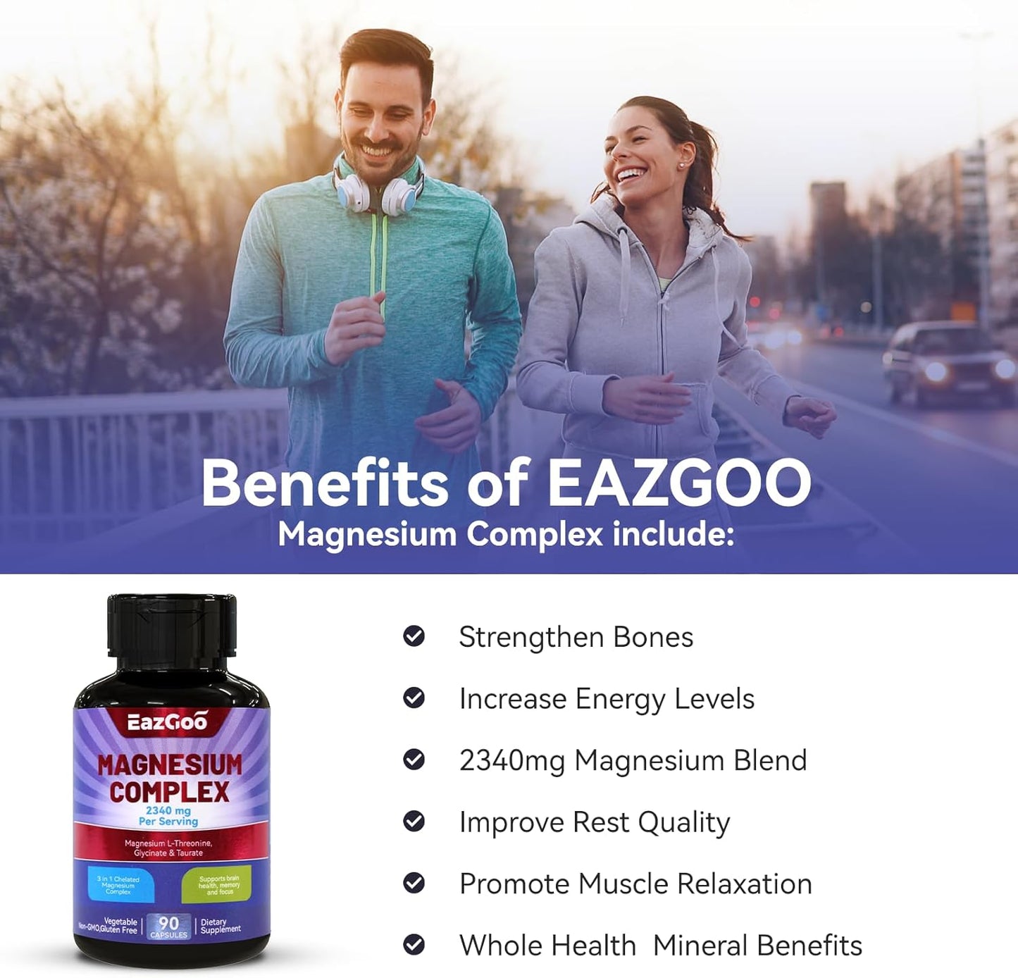 Chelated Magnesium Complex 2340mg - 3 Forms of Magnesium for Relaxation & Brain Health - 90 Veggie Capsules