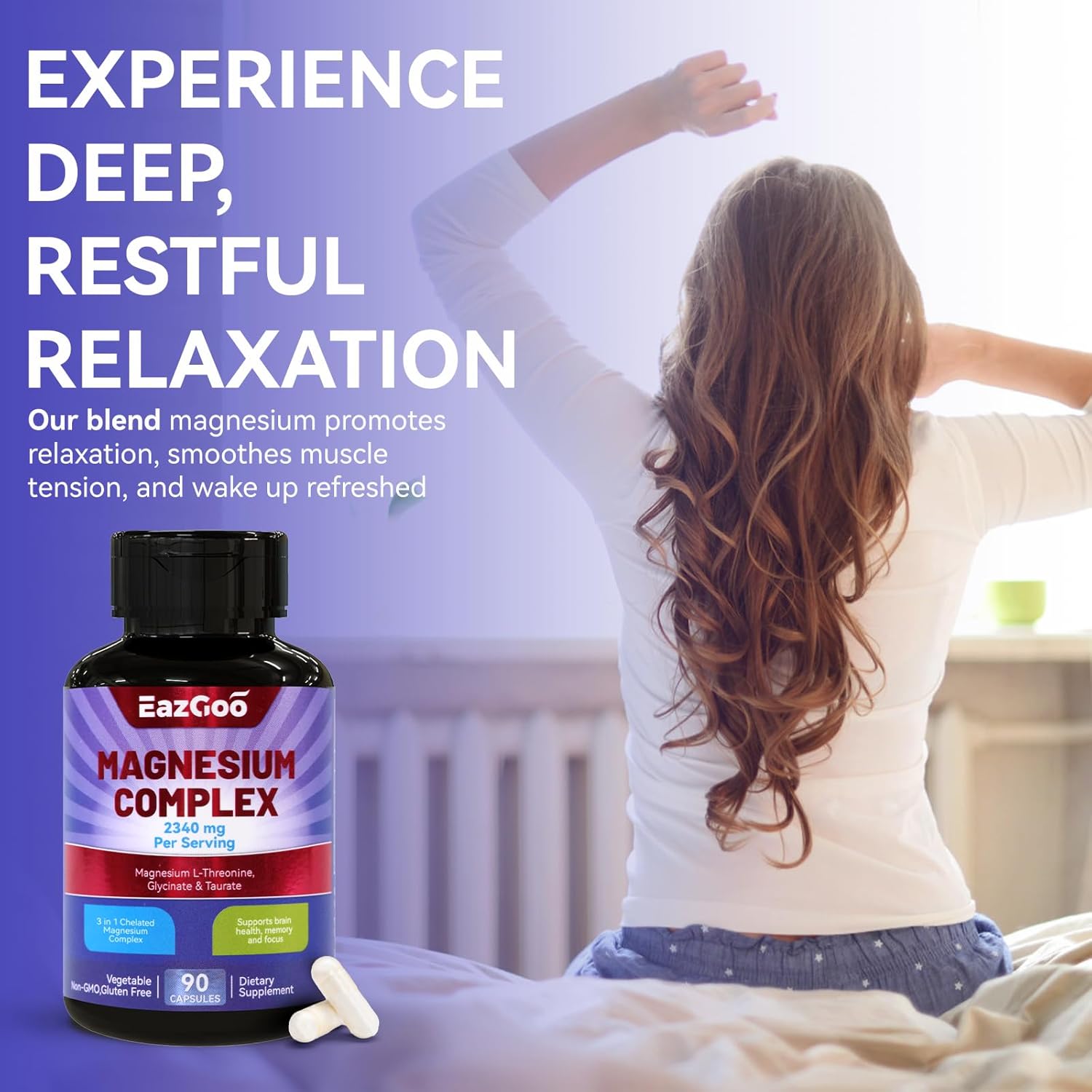 Chelated Magnesium Complex 2340mg - 3 Forms of Magnesium for Relaxation & Brain Health - 90 Veggie Capsules