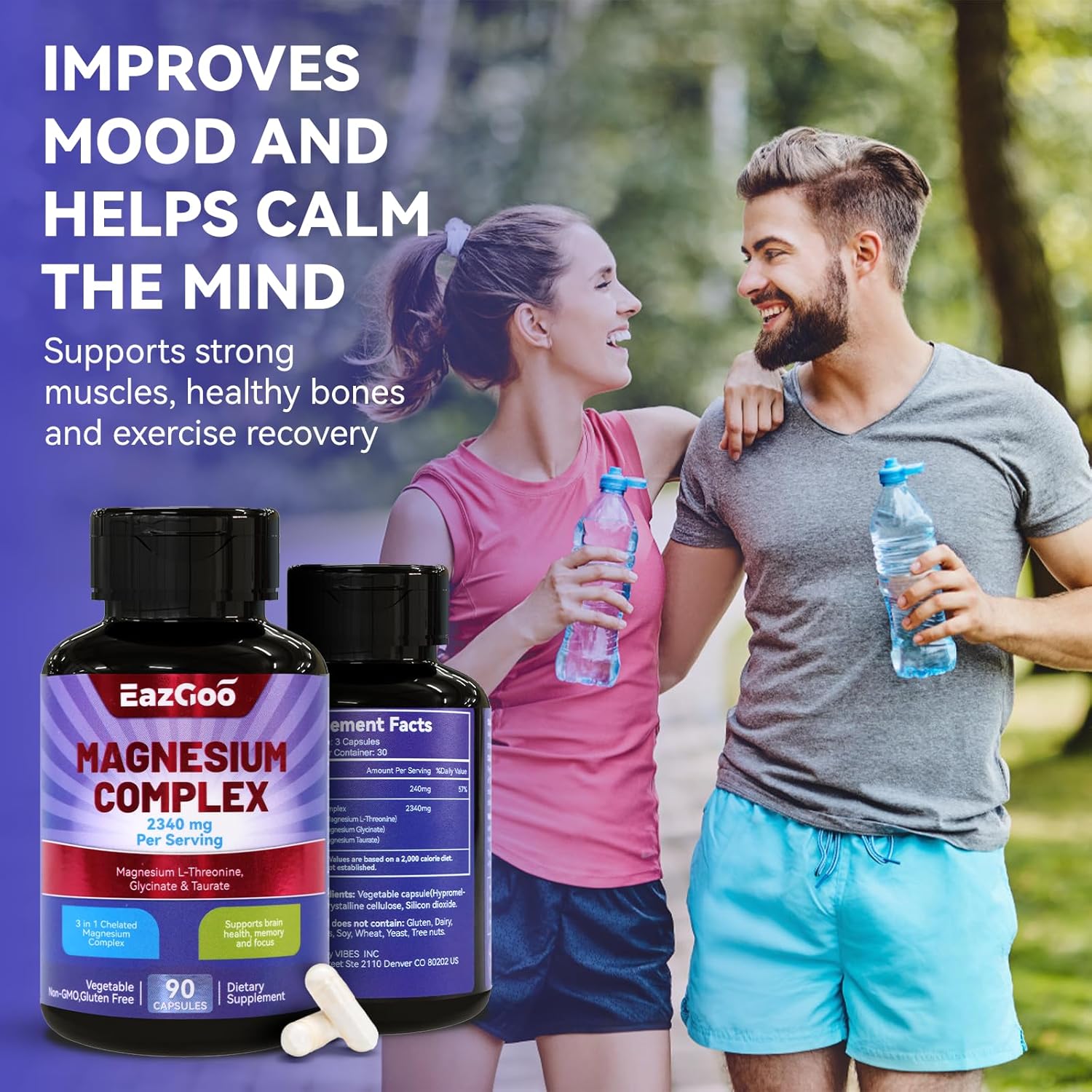 Chelated Magnesium Complex 2340mg - 3 Forms of Magnesium for Relaxation & Brain Health - 90 Veggie Capsules
