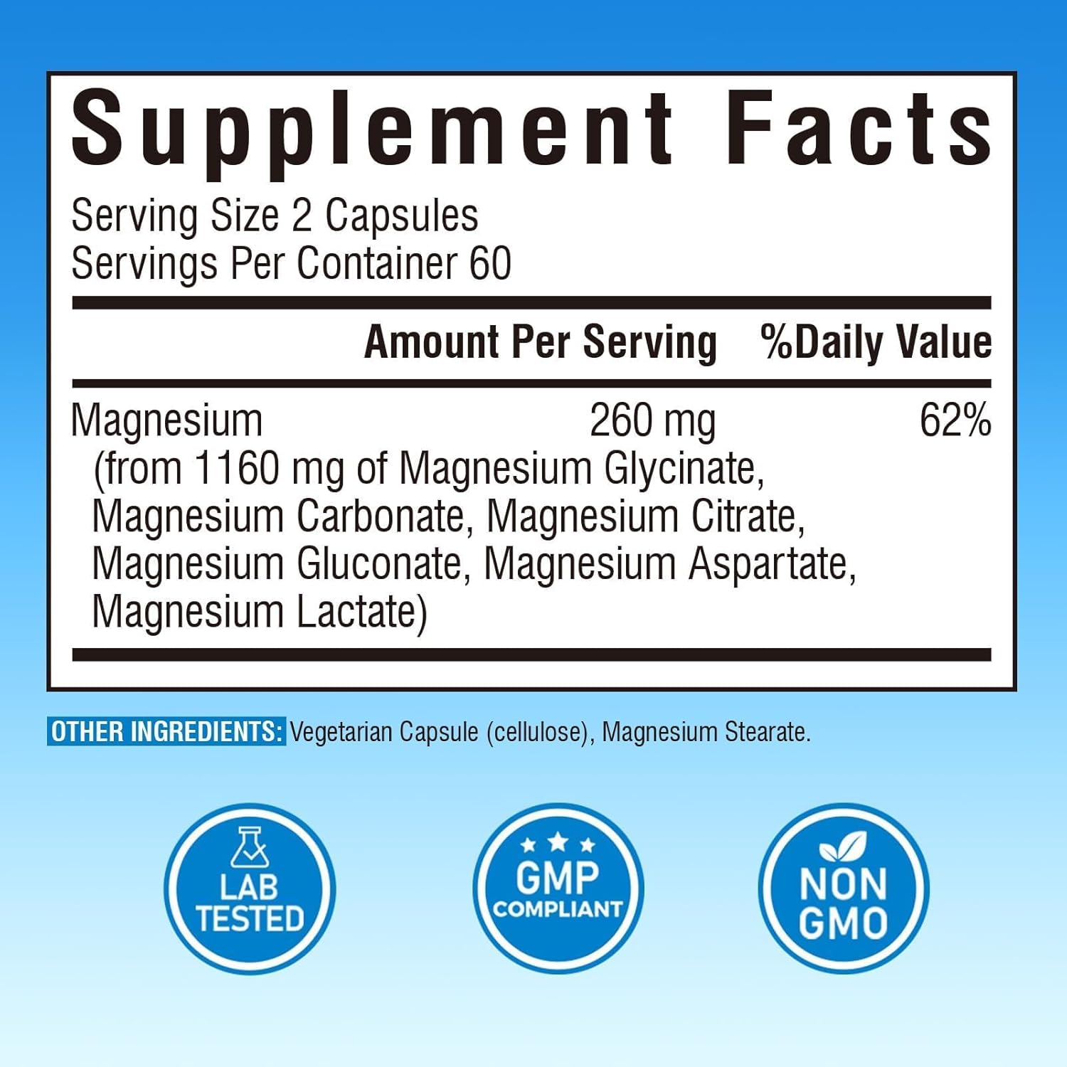 Chelated Magnesium Complex Supplement 6 in 1 - 1160mg for Better Sleep, Muscle Relaxation, and Nerve Calm - Vegan Capsules - Non GMO & Gluten Free