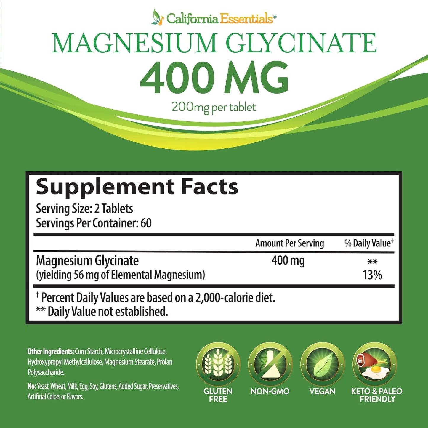 Chelated Magnesium Glycinate 400 - High Absorption Muscle Relief, Bone & Heart Support - Vegan, Non-GMO, Gluten-Free - 120 Tablets