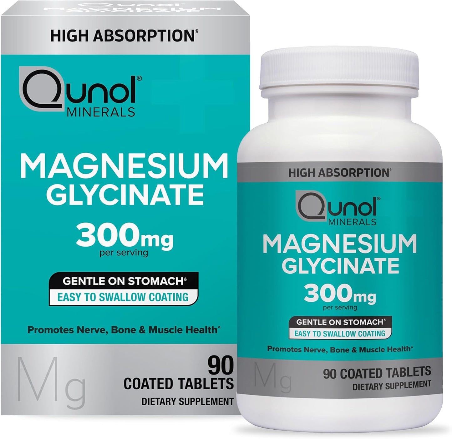 Chelated Magnesium Supplement 300mg, 90 Tablets - Qunol Magnesium Glycinate