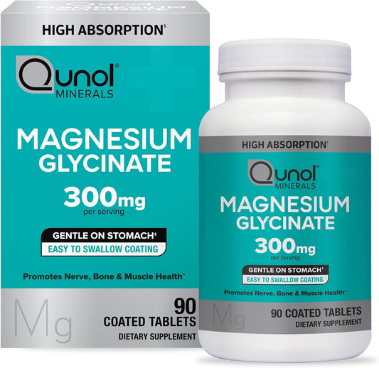 Chelated Magnesium Supplement 300mg, 90 Tablets - Qunol Magnesium Glycinate
