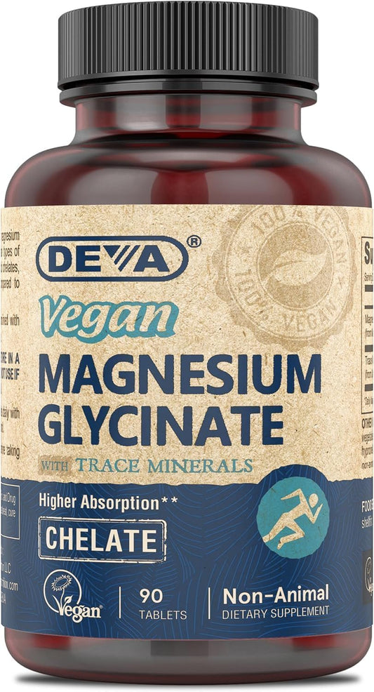 Chelated Magnesium Tablets with 300mg Glycinate & Trace Minerals for Higher Absorption - 90 Count