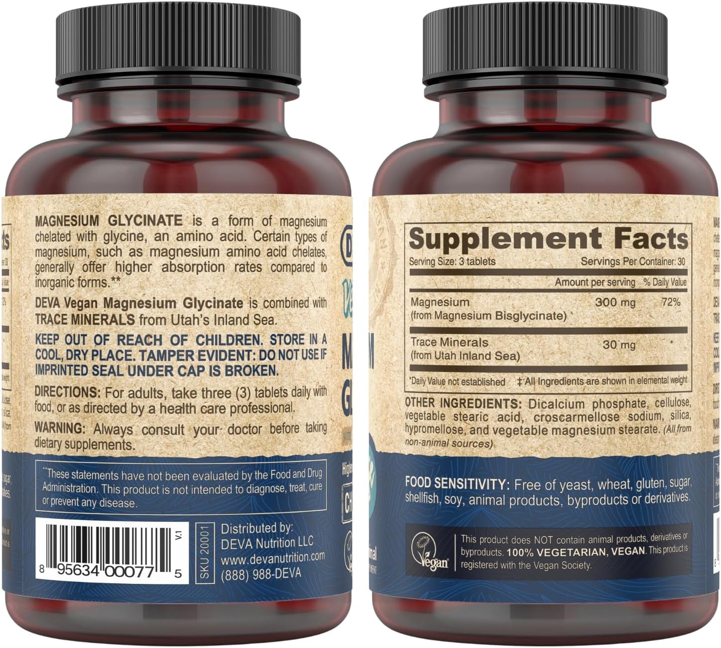 Chelated Magnesium Tablets with 300mg Glycinate & Trace Minerals for Higher Absorption - 90 Count