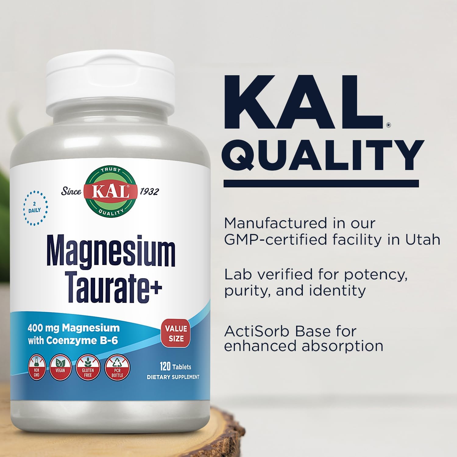 Chelated Magnesium Taurate with Vitamin B6 for Muscle and Heart Health, High Absorption Complex, Vegan, Gluten-Free - 120 Tablets