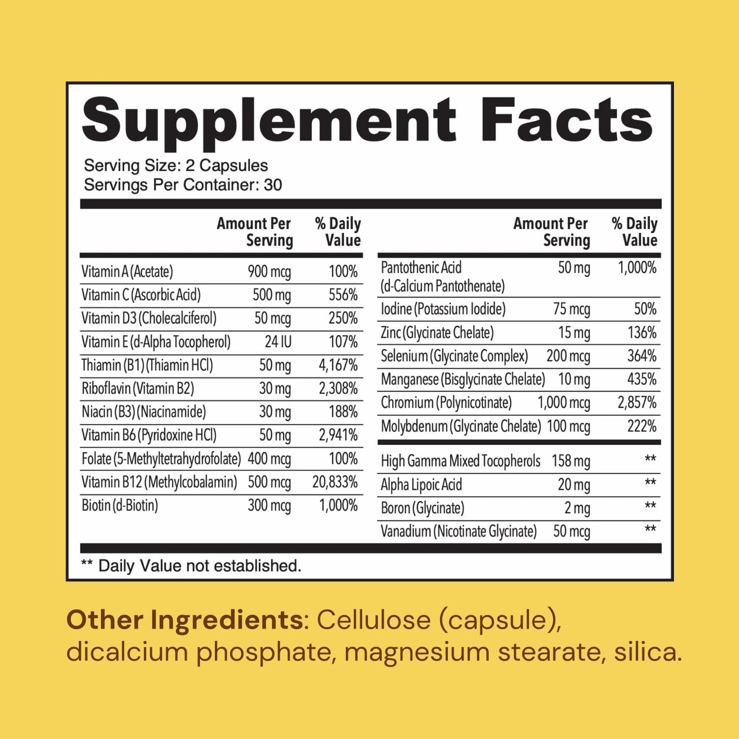 Chelated Multivitamin Supplement with Essential Nutrients for Adult Men and Women - 60 Capsules