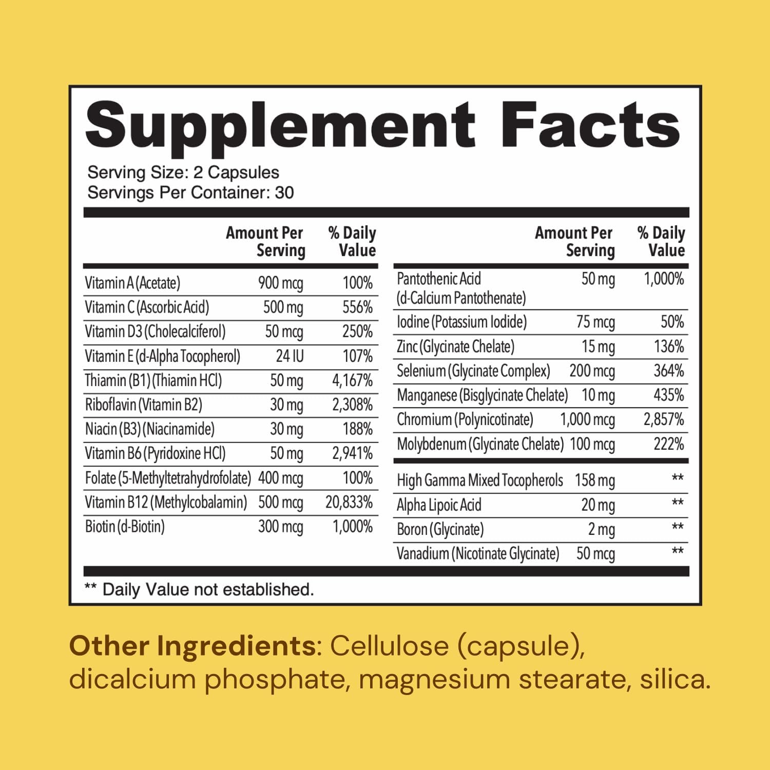 Chelated Multivitamin Supplement with Essential Nutrients for Adult Men and Women - 60 Capsules