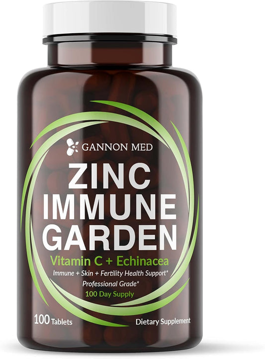 Chelated Zinc & Vitamin C Immune Support Tablets for Kids and Adults - Zinc Supplements with Echinacea for Immunity, Skin, and Reproductive Health - GANNON MED Zinc Chelate Booster