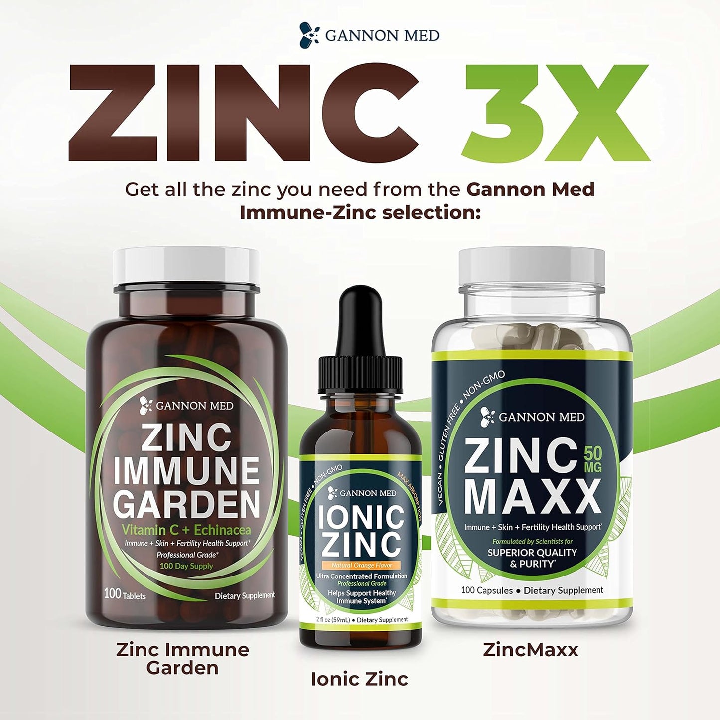 Chelated Zinc & Vitamin C Immune Support Tablets for Kids and Adults - Zinc Supplements with Echinacea for Immunity, Skin, and Reproductive Health - GANNON MED Zinc Chelate Booster