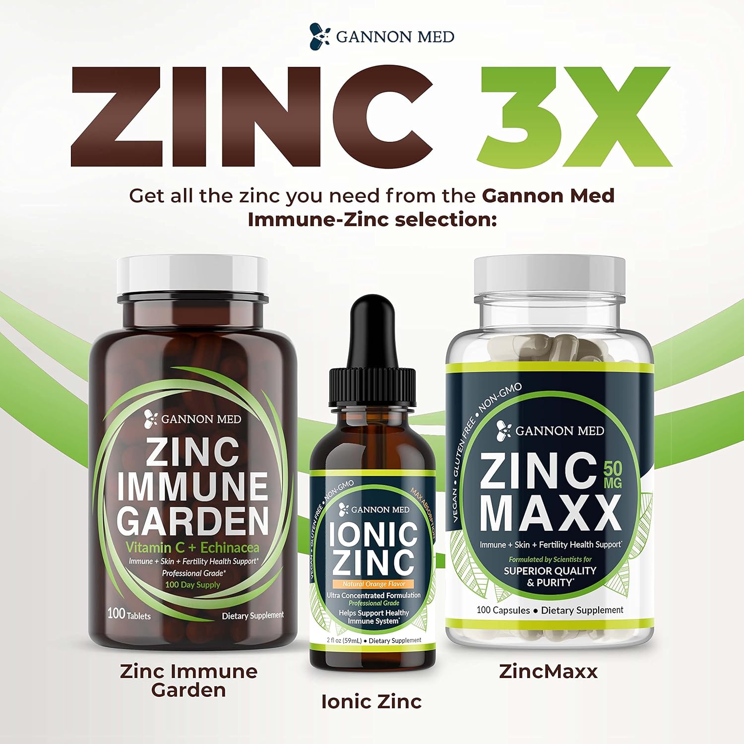 Chelated Zinc & Vitamin C Immune Support Tablets for Kids and Adults - Zinc Supplements with Echinacea for Immunity, Skin, and Reproductive Health - GANNON MED Zinc Chelate Booster