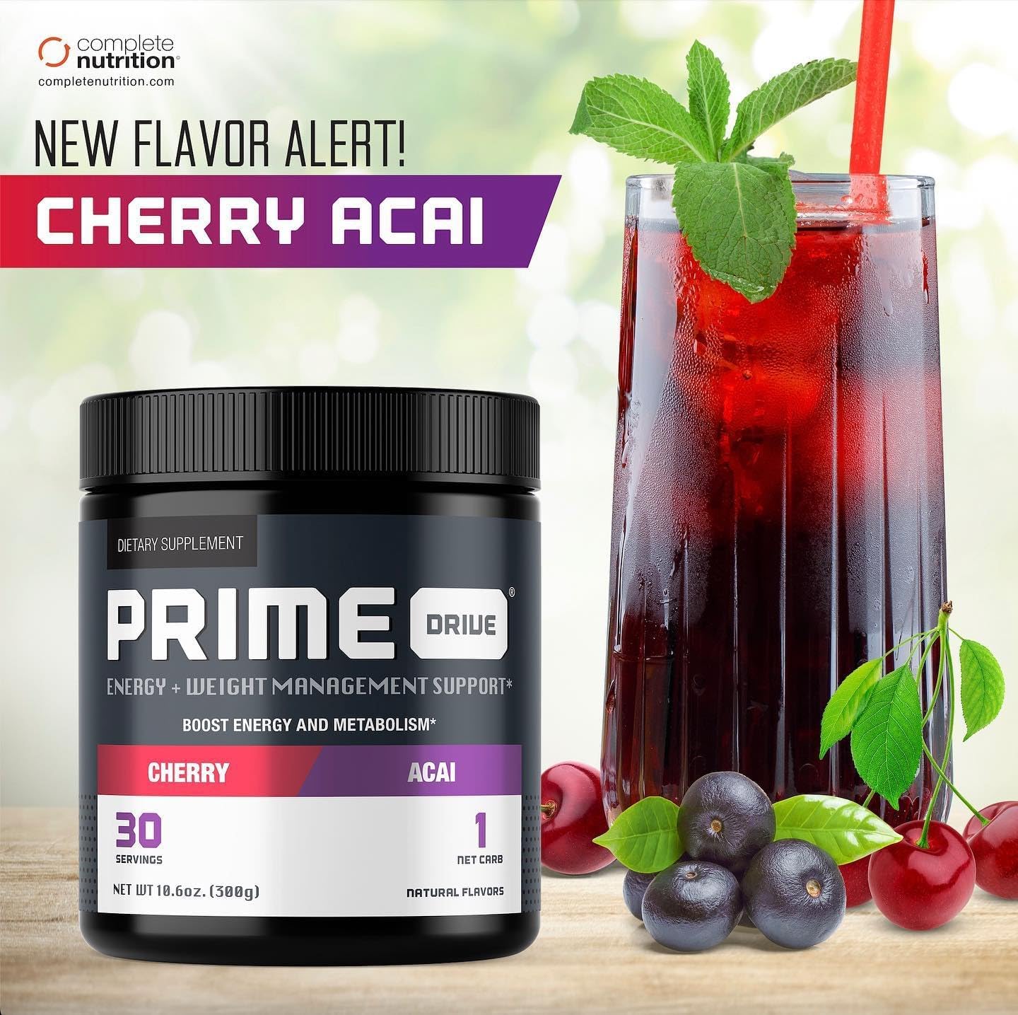 Cherry Acai Pre Workout Energy Drink Powder - Boosts Metabolism, Extreme Energy & Focus - 30 Servings