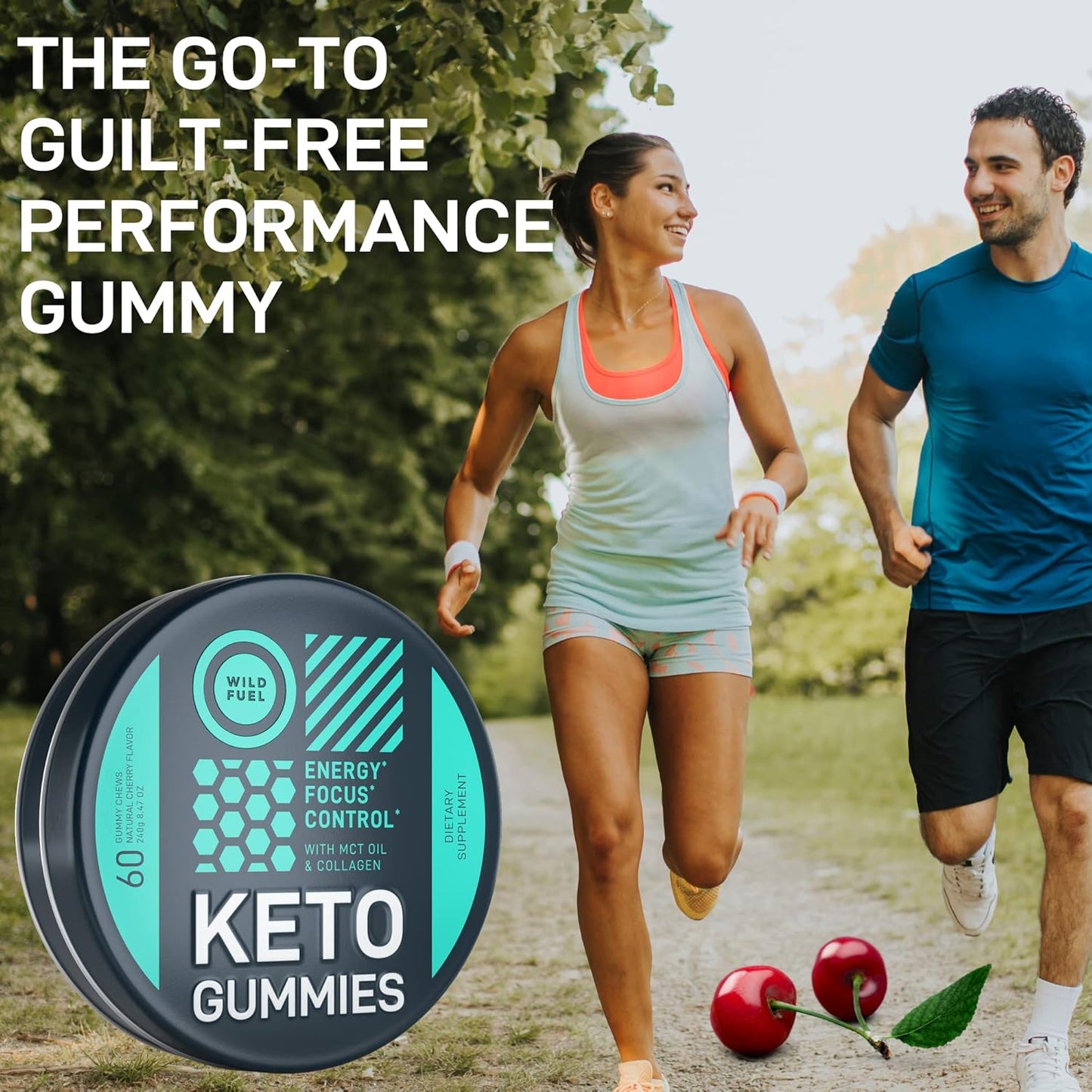Cherry Collagen MCT Oil Gummies for Keto Energy Boost - Pre Workout Metabolism Booster Candy - 60 Gummy Chews for Men and Women, Low Carb & Calorie