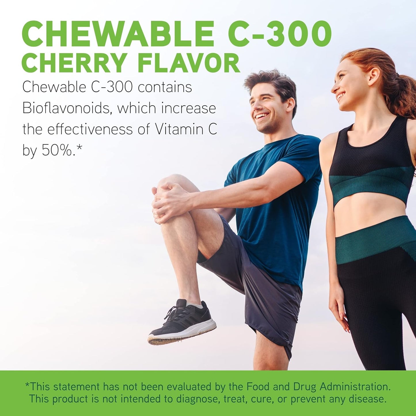 Cherry Flavored Chewable C-300 Vitamin C Supplement for Immune Health - 90 Vegetarian Tablets