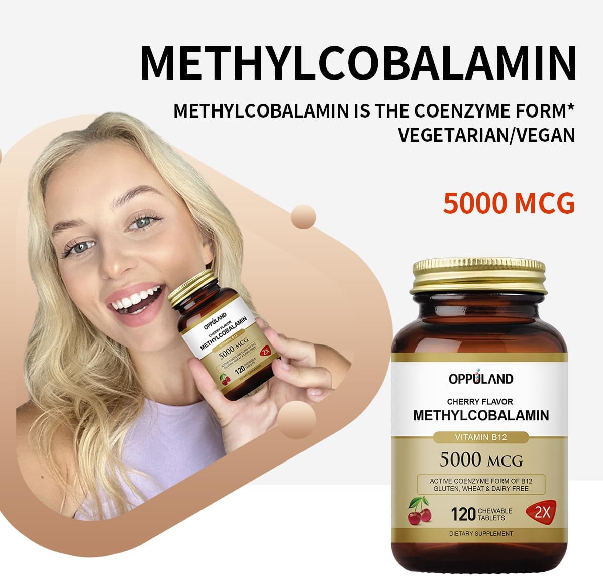 Cherry Flavored Chewable Tablets with 5000 mcg Methylcobalamin and Folic Acid to Support Liver Health and Reduce Cirrhosis Symptoms