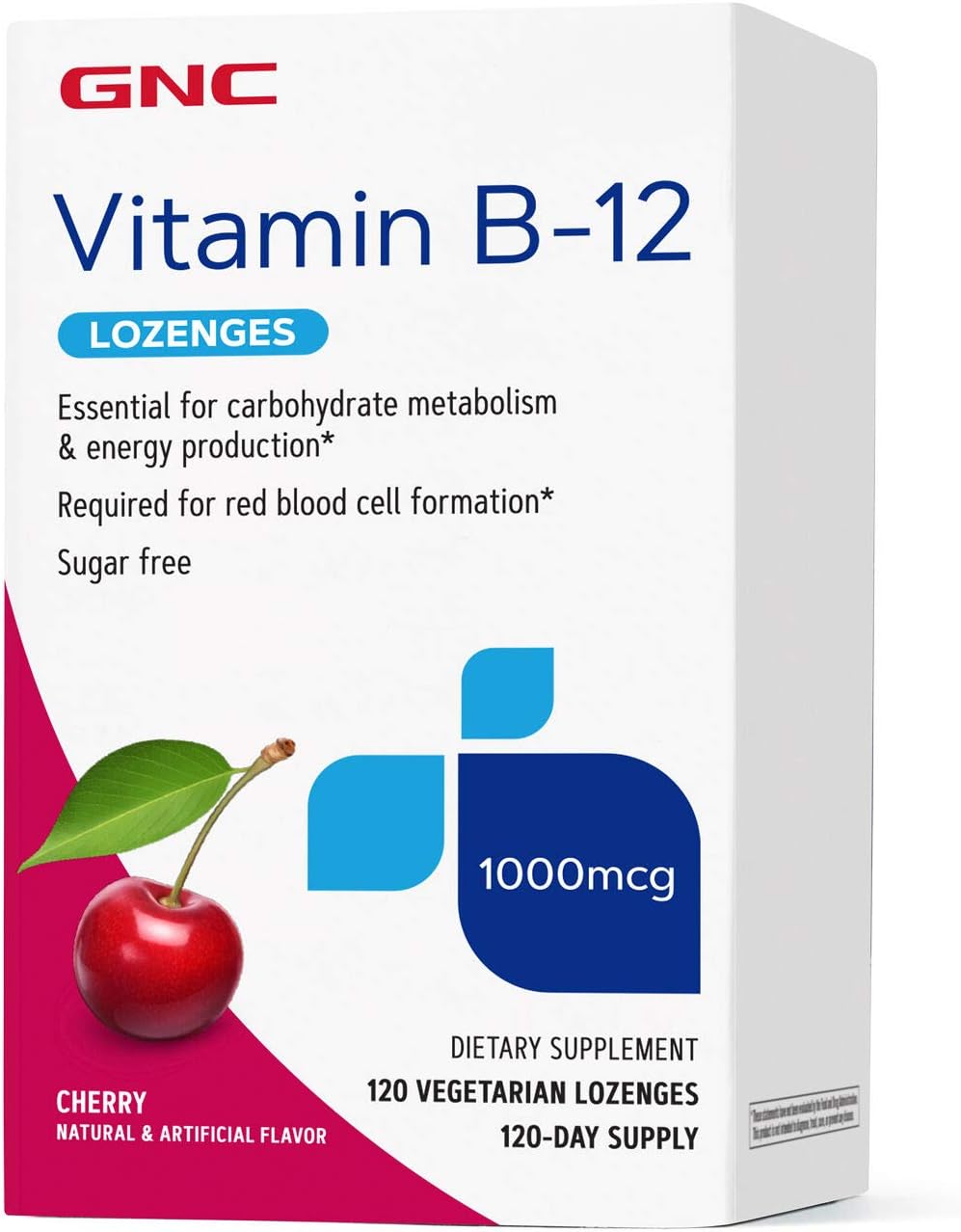 Cherry Flavored GNC Vitamin B-12 1000mcg Lozenges - 120 Count for Energy Production