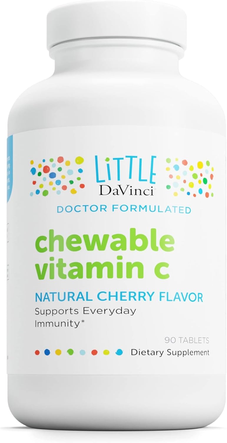 Cherry Flavored Kids Chewable Vitamin C Supplement with Pectin and Rose HIPS - Immune Support and Skin Health - 90 Tablets