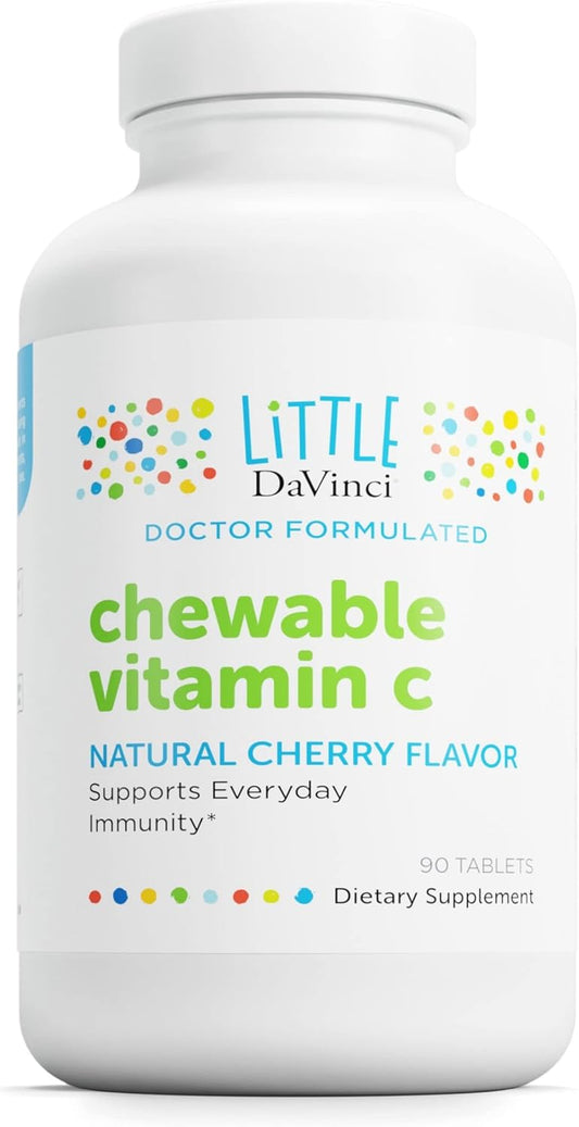 Cherry Flavored Kids Chewable Vitamin C Supplement with Pectin and Rose HIPS - Immune Support and Skin Health - 90 Tablets