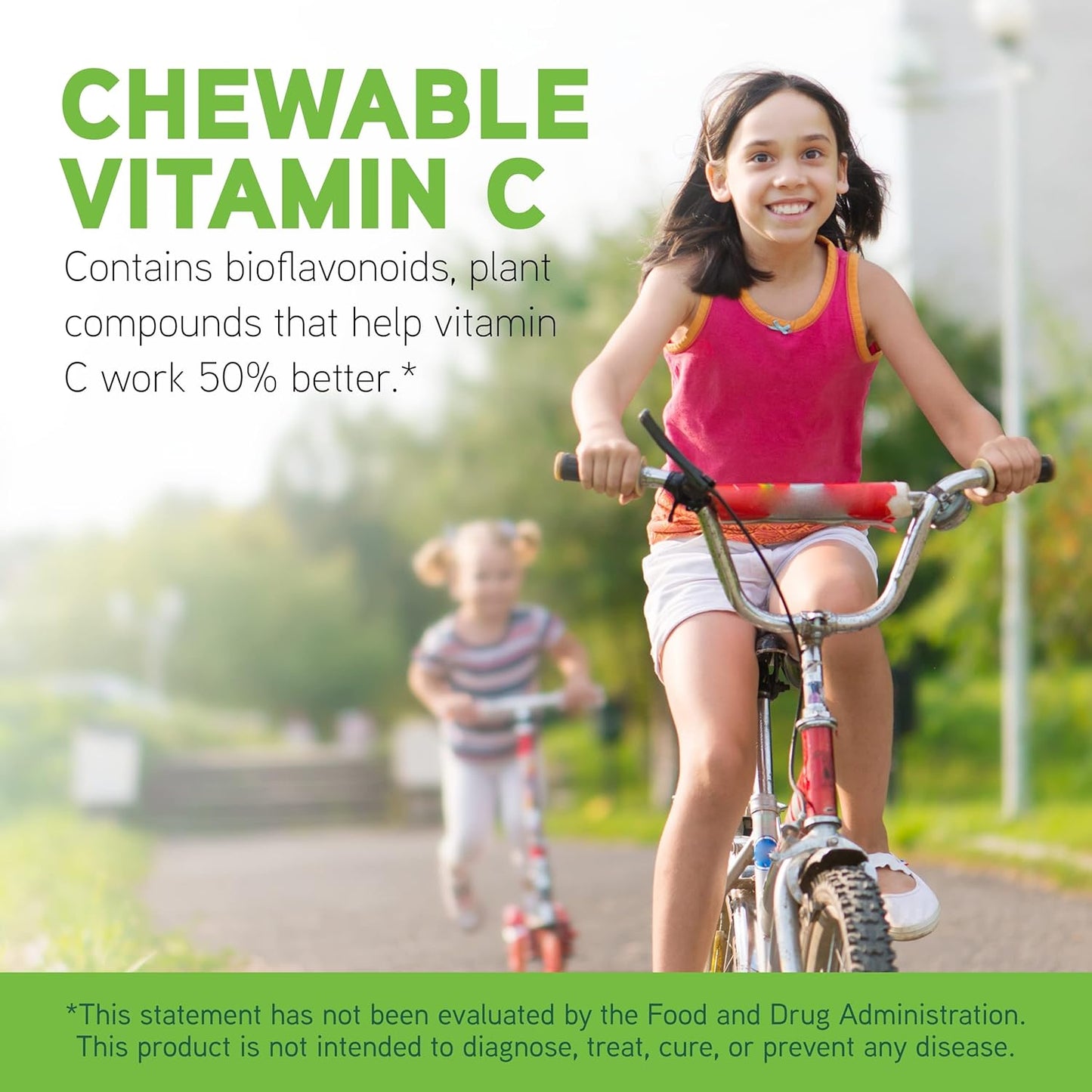 Cherry Flavored Kids Chewable Vitamin C Supplement with Pectin and Rose HIPS - Immune Support and Skin Health - 90 Tablets