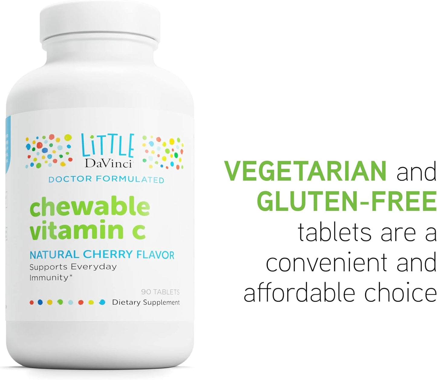 Cherry Flavored Kids Chewable Vitamin C Supplement with Pectin and Rose HIPS - Immune Support and Skin Health - 90 Tablets