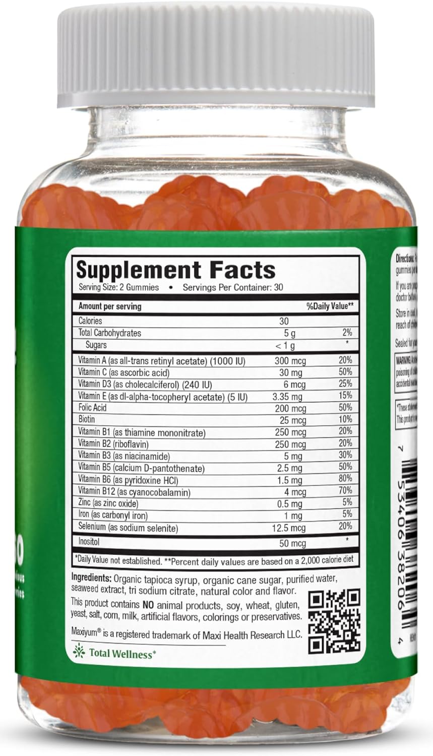 Cherry Flavored Maxi Health Multivitamin Gummies for Women, Men, and Kids - 60 Daily Multivitamins - Adults & Children's Vitamins