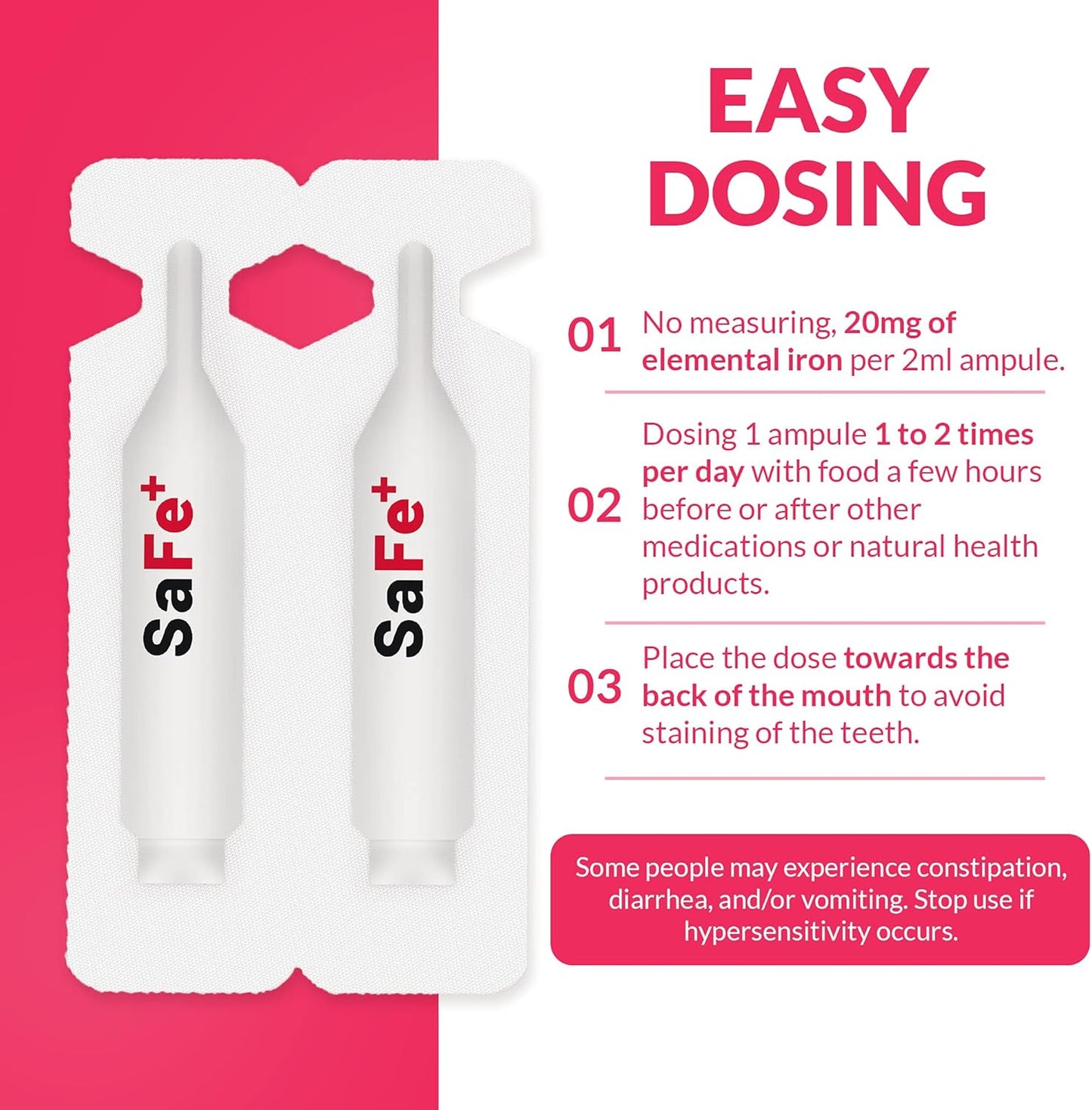Cherry-Flavored SaFe+ Liquid Iron for Kids | Easy-to-Use 20mg/2mL Ampules | 30 Sugar-Free Unit-Doses | Promotes Overall Health & Wellness