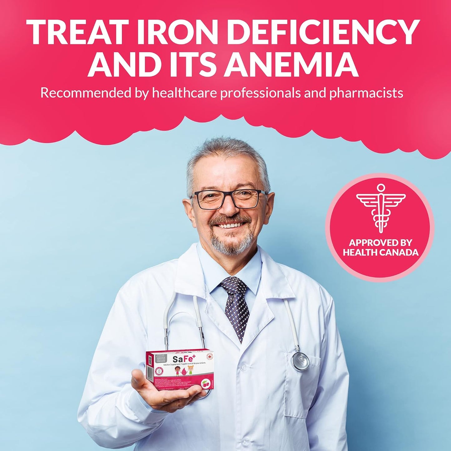 Cherry-Flavored SaFe+ Liquid Iron for Kids | Easy-to-Use 20mg/2mL Ampules | 30 Sugar-Free Unit-Doses | Promotes Overall Health & Wellness