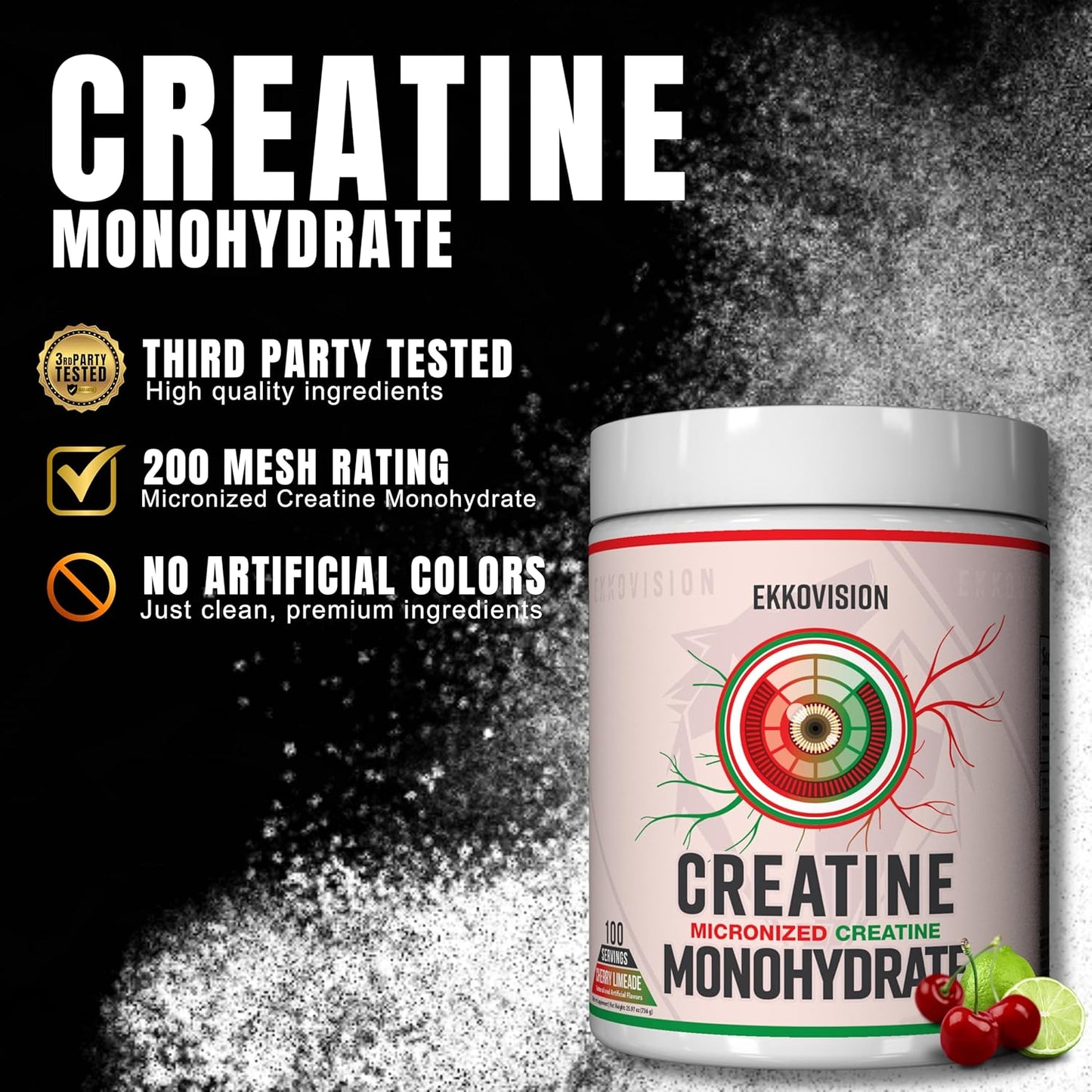Cherry Limeade Micronized Creatine Monohydrate Powder for Pre & Post Workout, Energy Support, Easy Mixing, 100 Servings