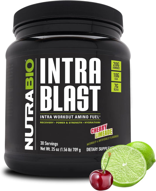 Cherry Limeade NutraBio Intra Blast BCAA EAA Electrolyte Powder - Amino Acid Supplement - Non-GMO, Gluten Free - 30 Servings