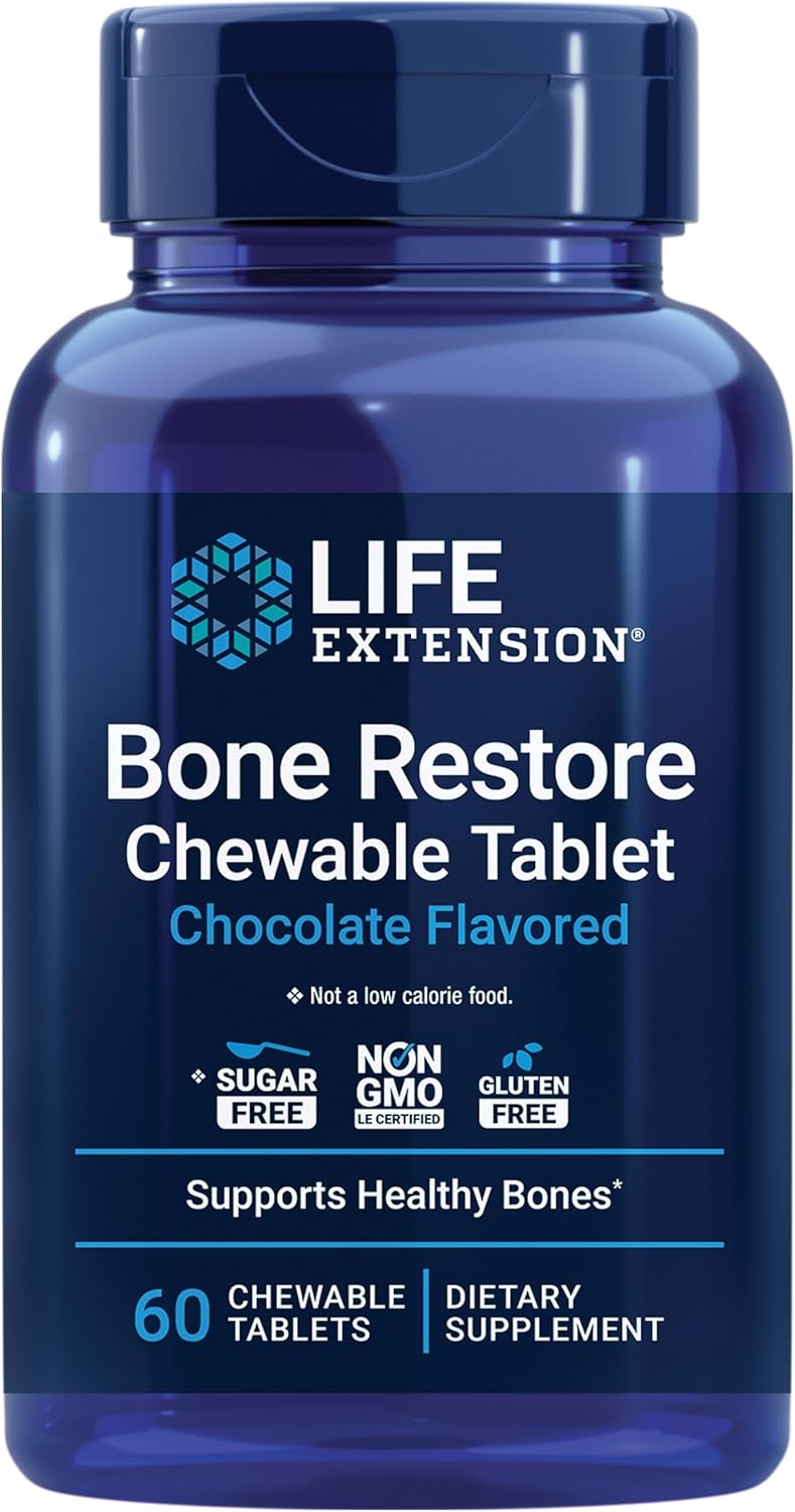 Chewable Bone Restore Calcium Supplement with Vitamin D and Minerals - Gluten Free, Non-GMO, 60 Tablets