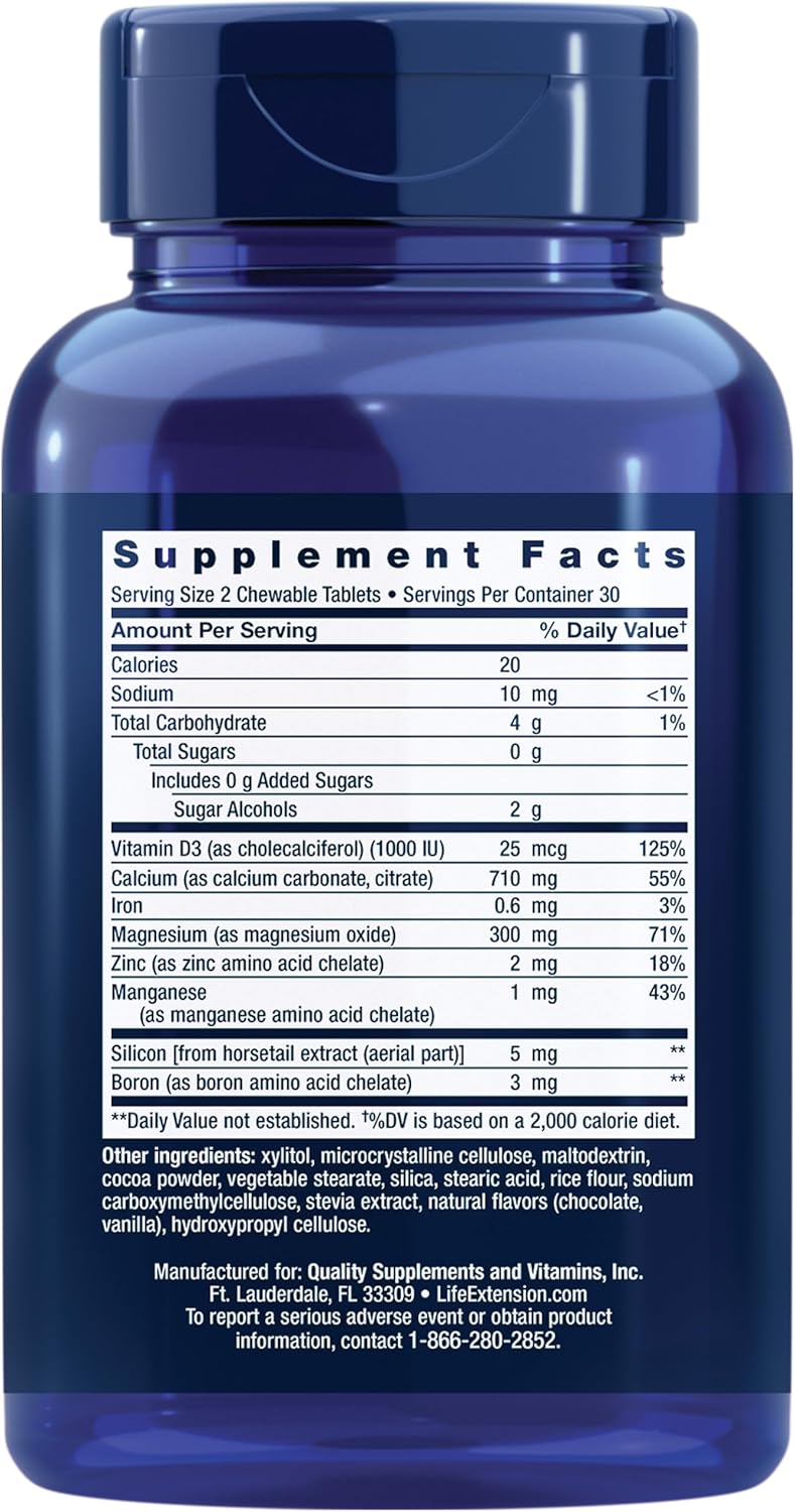 Chewable Bone Restore Calcium Supplement with Vitamin D and Minerals - Gluten Free, Non-GMO, 60 Tablets
