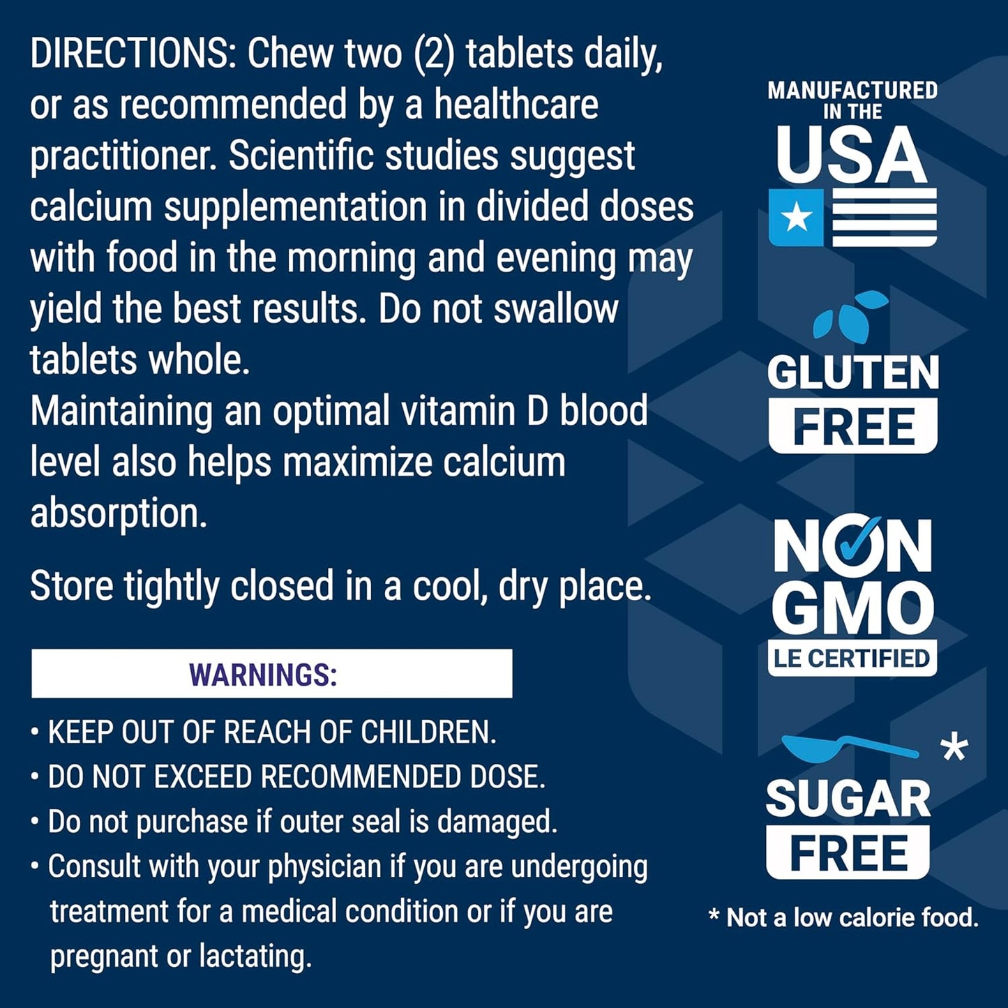 Chewable Bone Restore Calcium Supplement with Vitamin D and Minerals - Gluten Free, Non-GMO, 60 Tablets