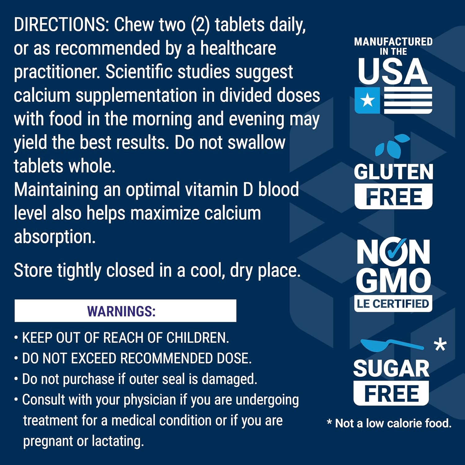 Chewable Bone Restore Calcium Supplement with Vitamin D and Minerals - Gluten Free, Non-GMO, 60 Tablets