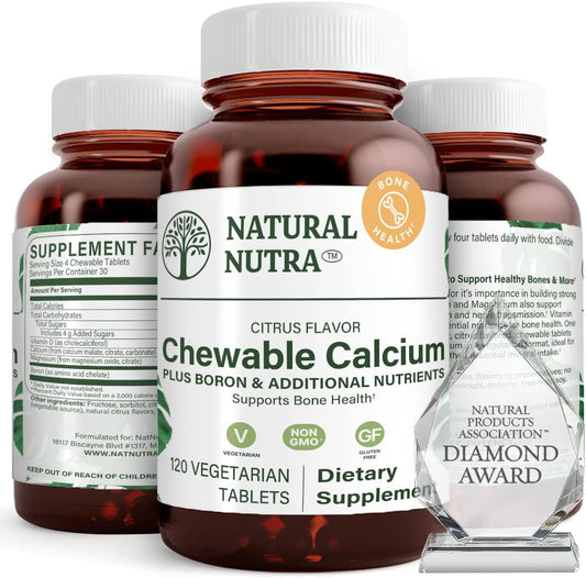 Chewable Calcium Supplement for Bone and Muscle Health, Teeth and Nerve Support - 120 Tablets